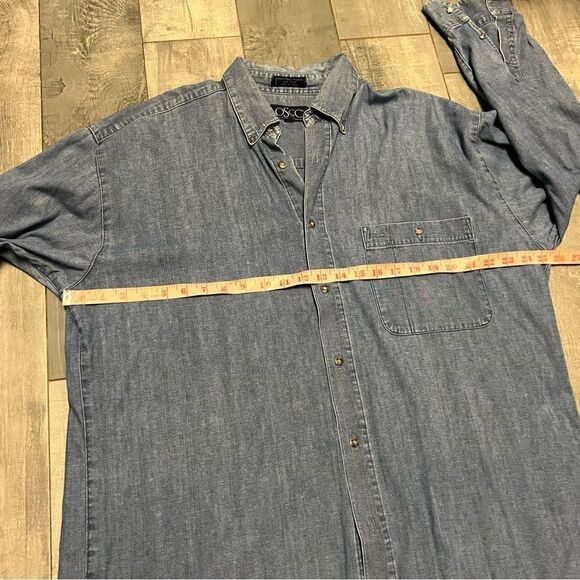 Vtg 80s 90s Cotton DENIM Button Up Drop Shoulder Oversized Long Sleeve SHIRT XXL - Picture 9 of 12